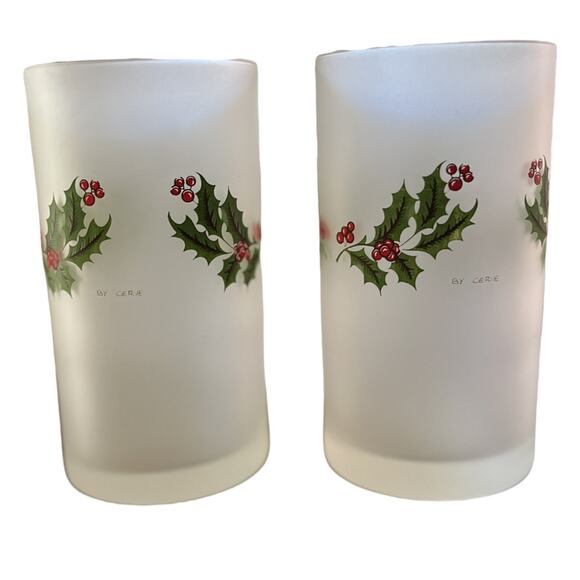 Set of 4 Cerve Frosted Holly Berry Christmas Holiday Highball Glasses - Picture 3 of 5
